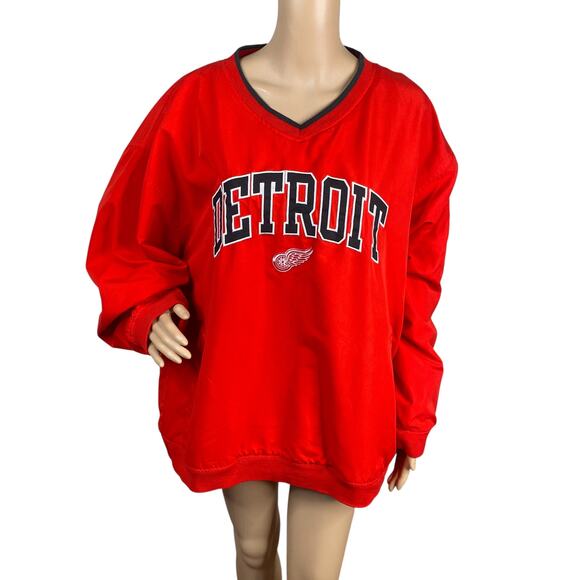 Detroit Red Wings V-neck Embroidered Logo Sporty Pullover Sweatshirt SZ XL - Picture 1 of 10